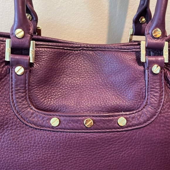 Tory Burch  purple leather shoulder bag  satchel 2 exterior pockets  Goldtone HW - Picture 8 of 17